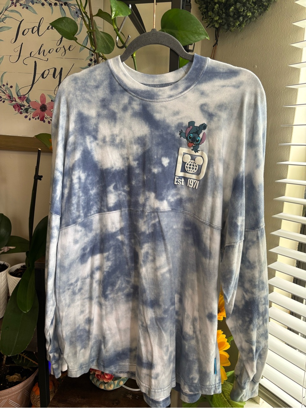 Disney Blue Tie-Dye Stitch Graphic Long Sleeve Tee